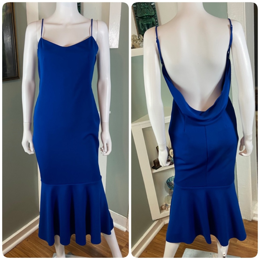 Katie May Revolve Twirl Royal Blue Backless Mermaid Midi Dress Small S Draped